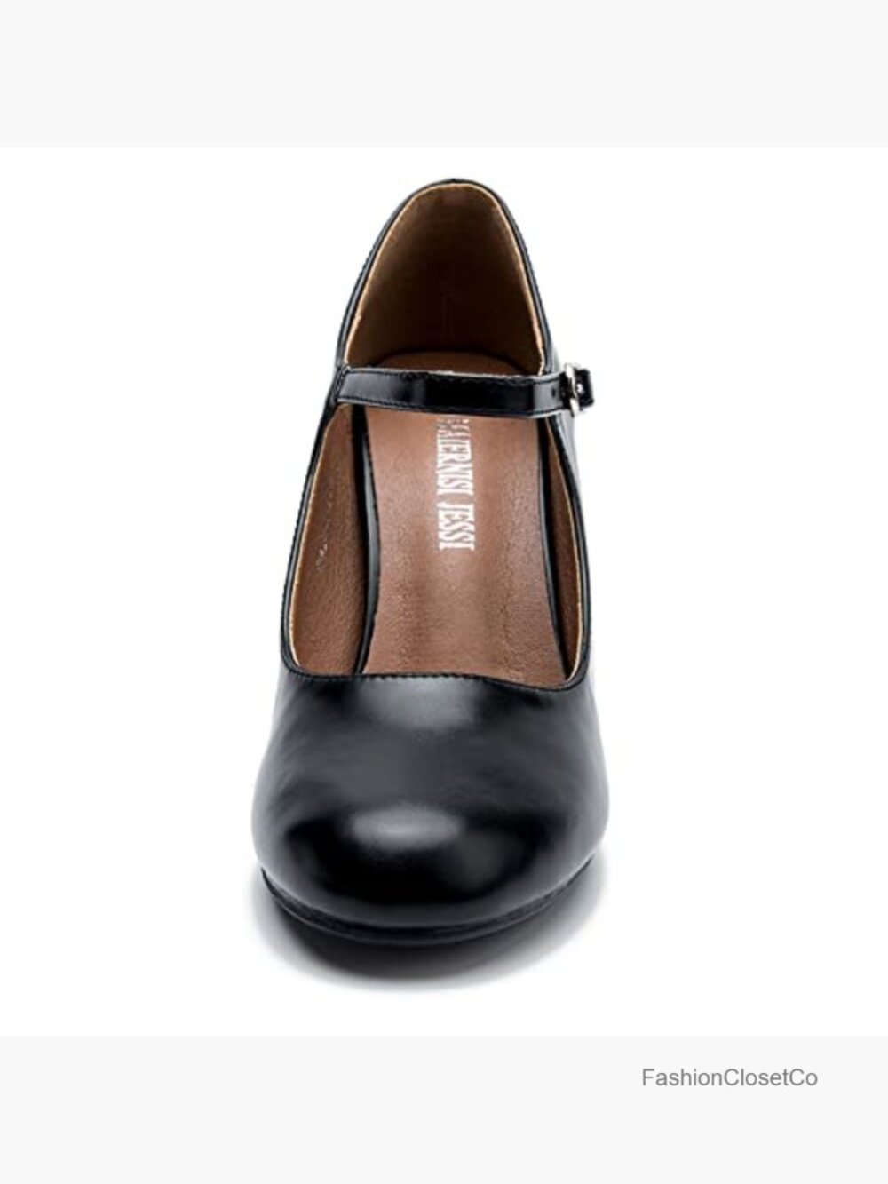 Women's Mary Jane Pumps - Block Heel, Ankle Strap, Synthetic PU - Picture 6 of 7